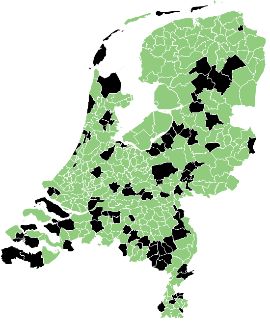Gemeenten met meer dan gemiddeld aantal woningen in aanbouw. Bron: ABN AMRO, RUG